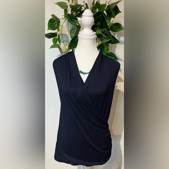 Navy faux wrap blouse -NWT - Picture 1 of 4